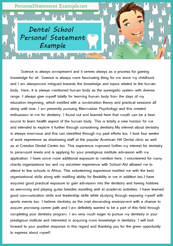 Example Of Professional Personal Statement For Dental School