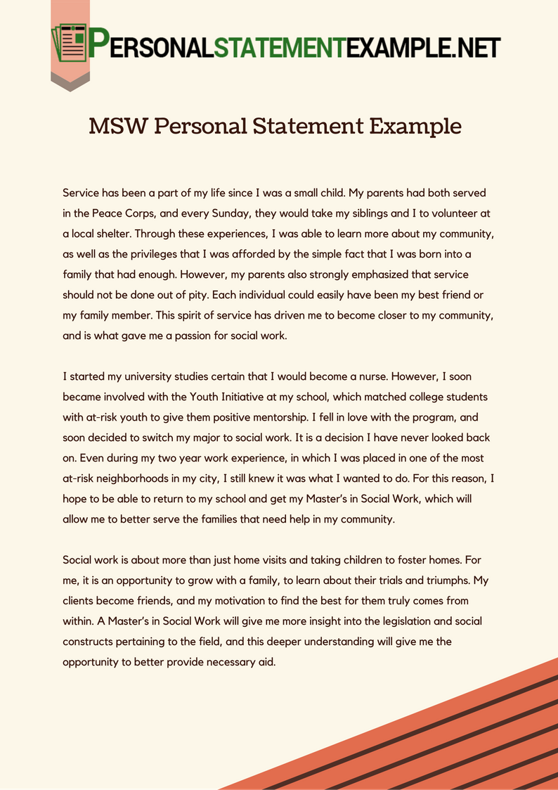 examples of personal statements for graduate school social work