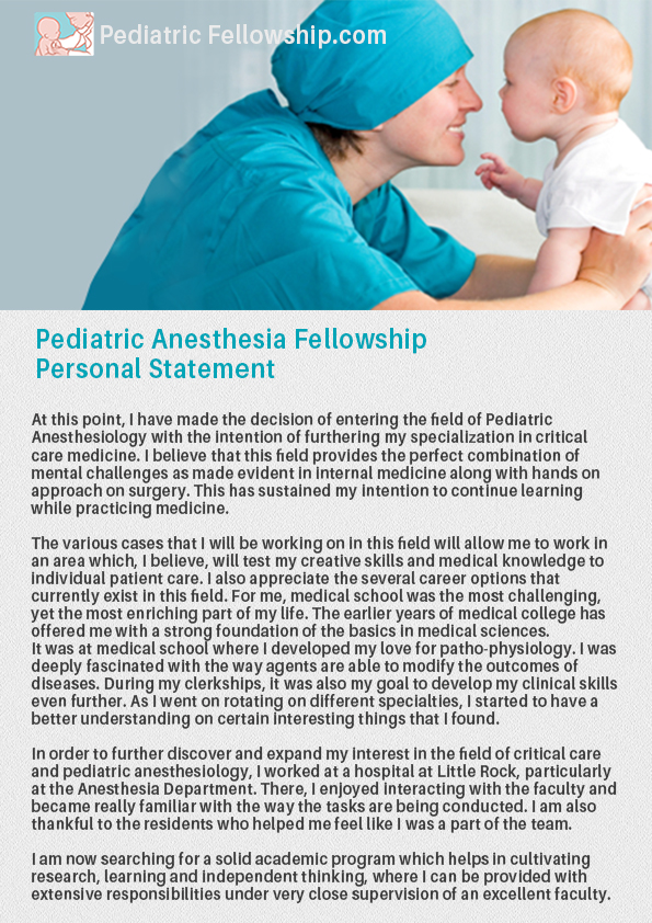 pediatric anesthesia personal statement sample